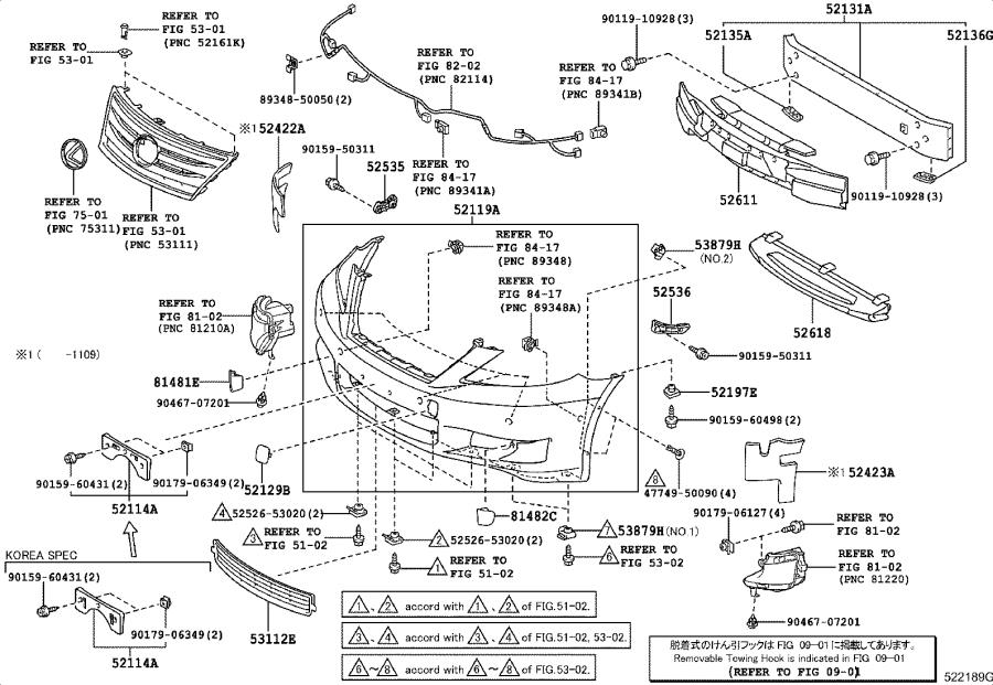 5219730040 - Bracket. Front bumper seal; rear bumper seal, left; rear ...