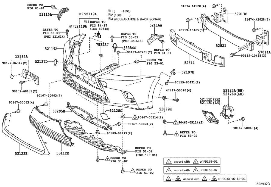 5219730040 - Bracket. Front bumper seal; rear bumper seal, left; rear ...