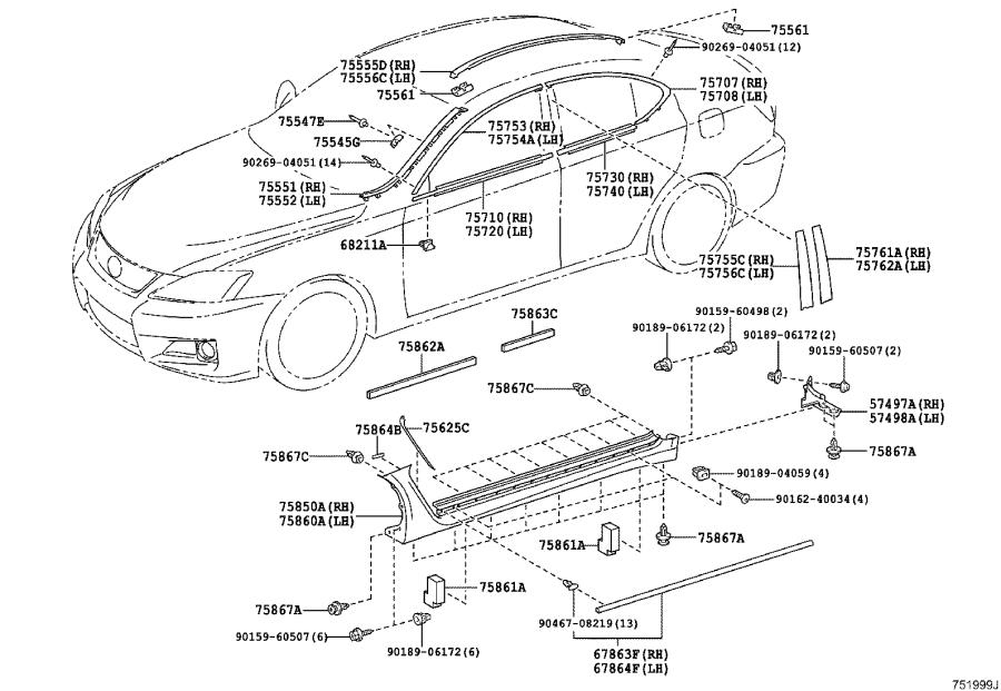 7555253020 - Windshield Molding (Left). Interior, REQ, PAINT - Genuine ...