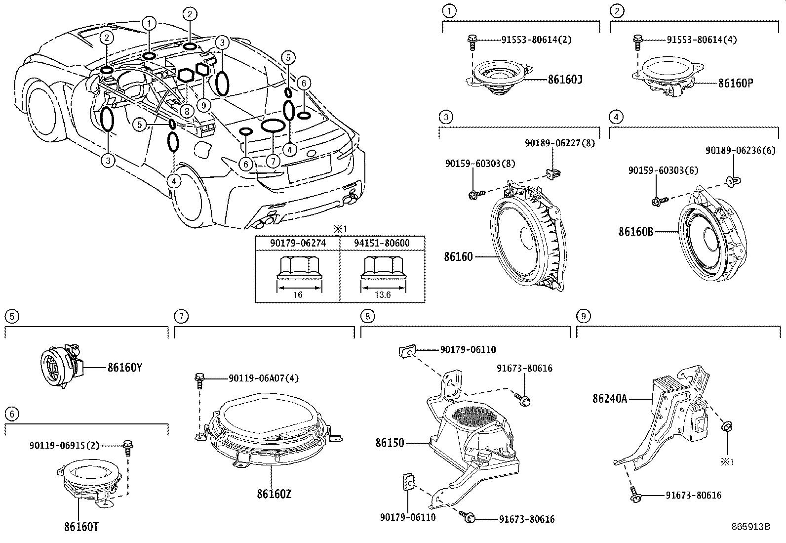 9018906236 - Grommet. No. 1; no. 2; no. 3; screw - Genuine Lexus Part