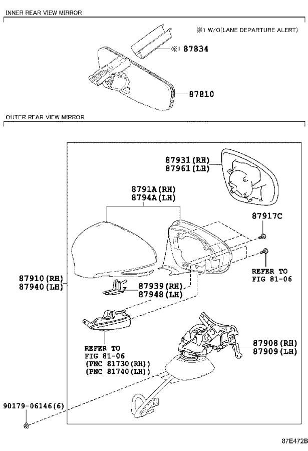 2018 Lexus Mirror assembly, outer rear view, right. Red 8791024430D0