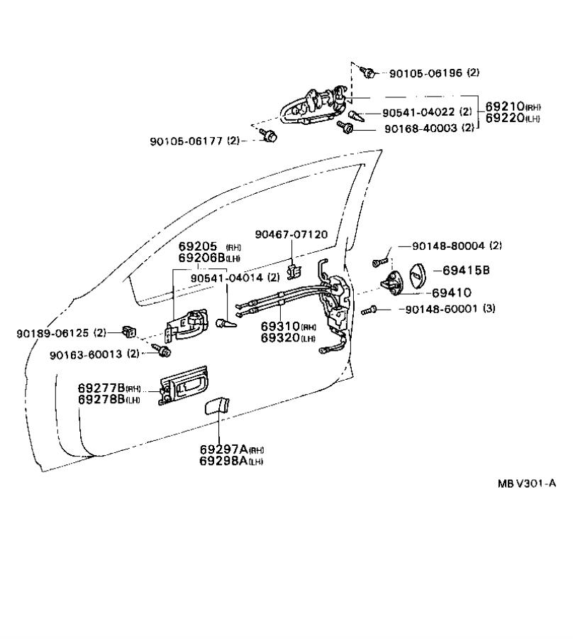 6920524020 - Interior Door Handle (Right, Front). LOCK, Body, May